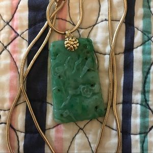 14K Gold necklace with genuine jade pendant